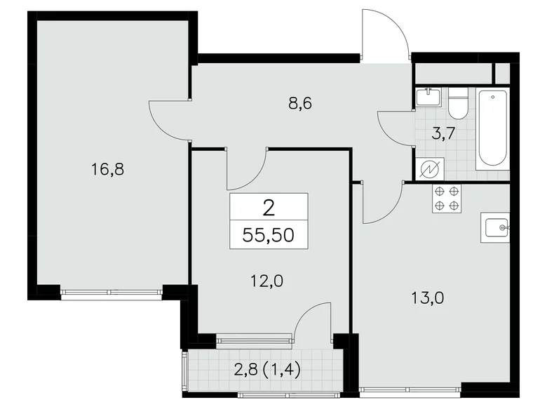 2 room apartment 56 m² South-Western Administrative Okrug, Russia