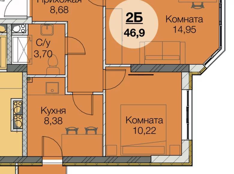 Apartamento 2 habitaciones 47 m² Ilichanka, Ucrania
