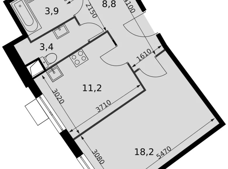 Квартира 1 комната 47 м² Развилка, Россия