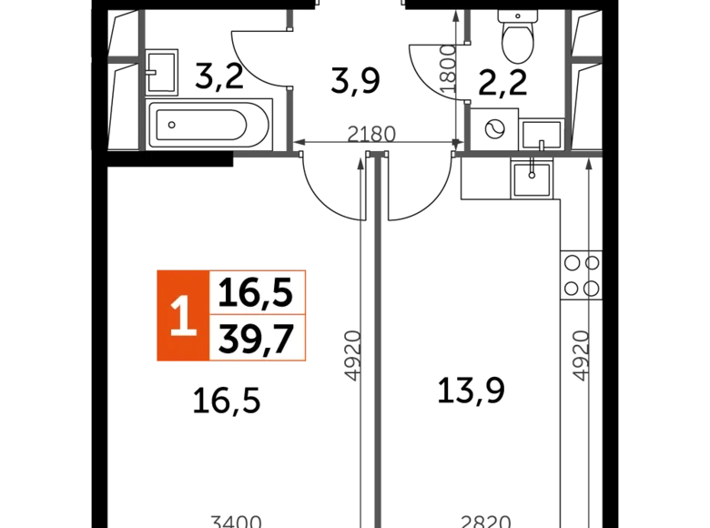 Mieszkanie 1 pokój 40 m² Razvilka, Rosja