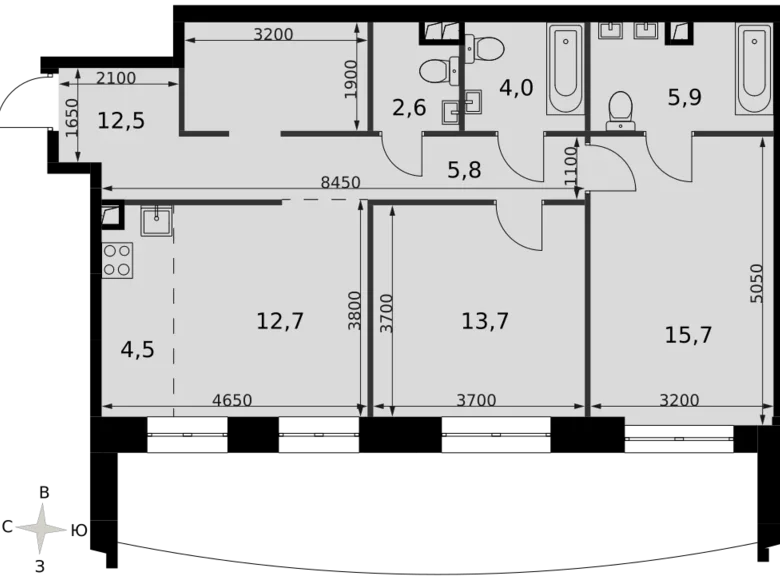 Mieszkanie 2 pokoi 77 m² North-Western Administrative Okrug, Rosja