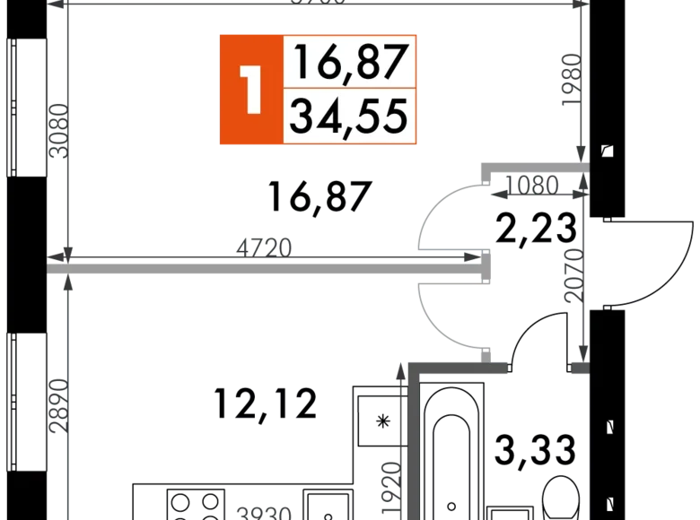 Квартира 1 комната 35 м² Наро-Фоминский городской округ, Россия