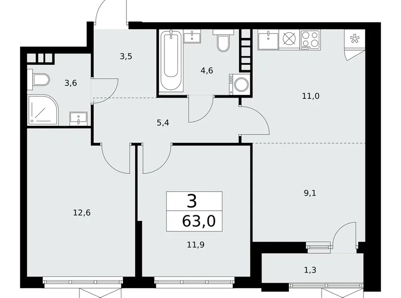 Wohnung 3 zimmer 63 m² poselenie Sosenskoe, Russland