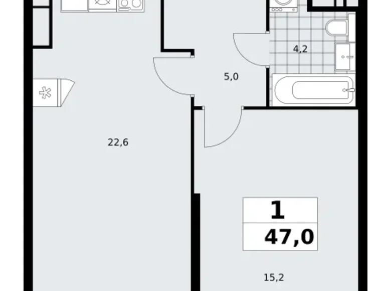 Apartamento 1 habitación 47 m² poselenie Sosenskoe, Rusia