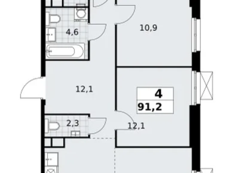 4 room apartment 91 m² South-Western Administrative Okrug, Russia