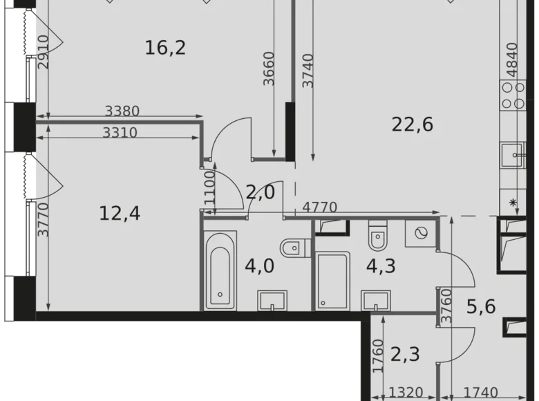 2 room apartment 69 m² Rostokino District, Russia