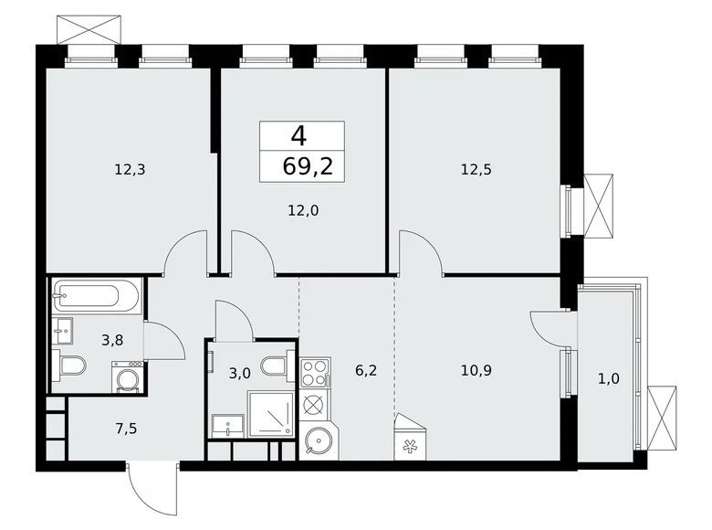 4 room apartment 69 m² Kommunarka, Russia