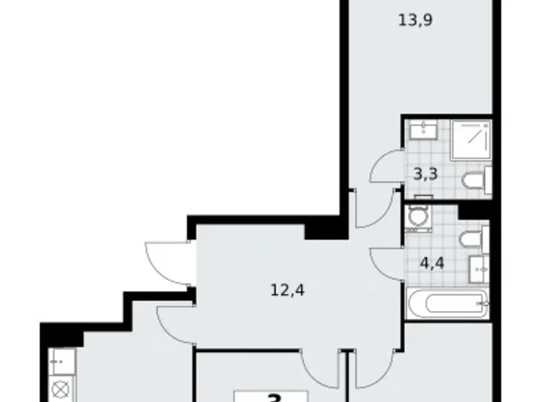 Appartement 3 chambres 72 m² Troïtsk, Russie