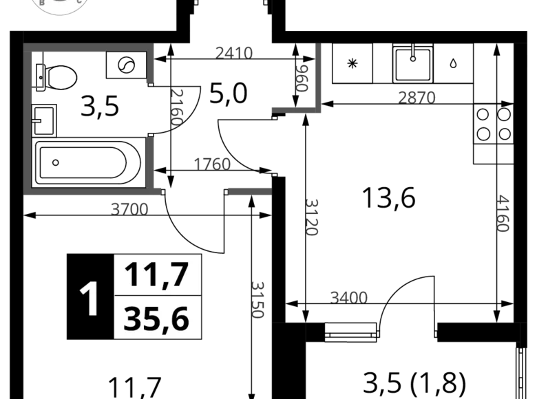 Квартира 1 комната 36 м² Химки, Россия