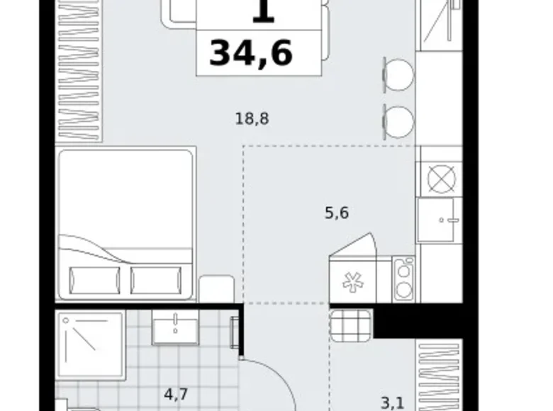 Apartamento 1 habitación 35 m² Kommunarka, Rusia
