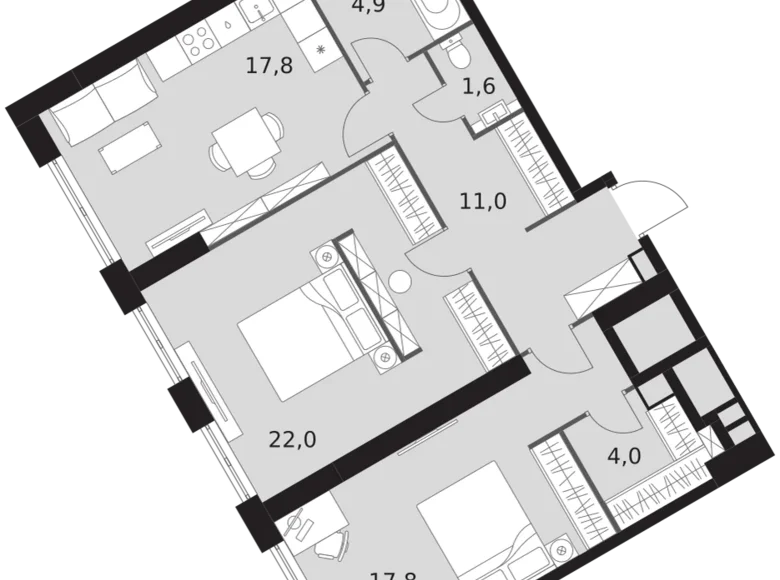 Mieszkanie 3 pokoi 79 m² Konkovo District, Rosja