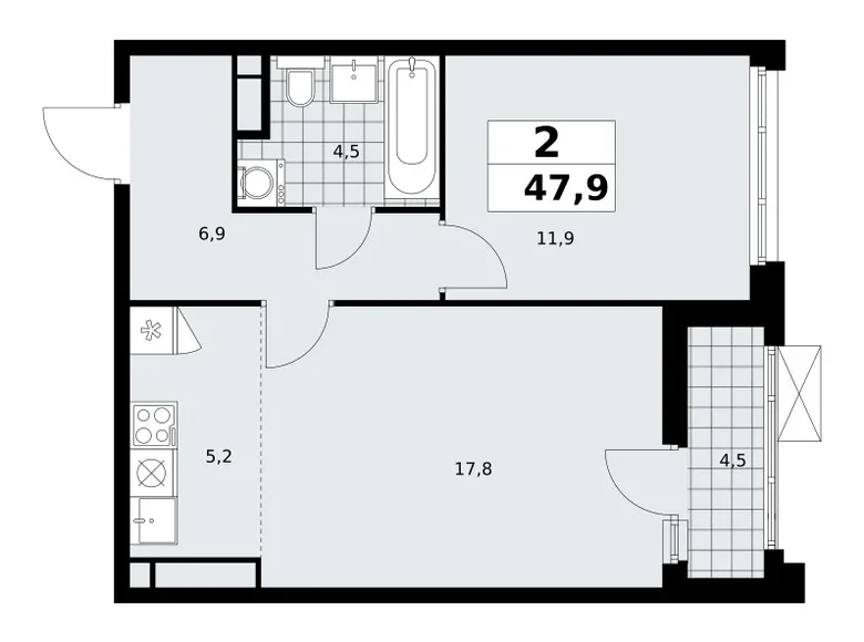 Wohnung 2 zimmer 48 m² poselenie Sosenskoe, Russland