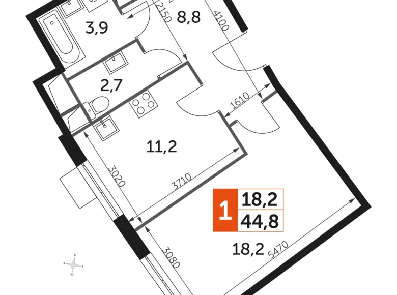 Appartement 1 chambre 46 m² Razvilka, Fédération de Russie