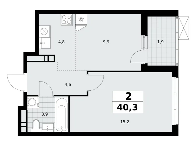 Квартира 2 комнаты 40 м² Москва, Россия