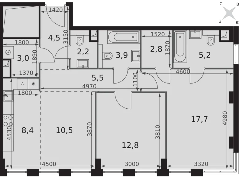 2 room apartment 77 m² North-Western Administrative Okrug, Russia