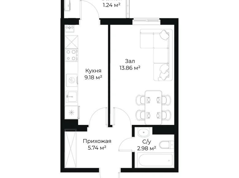 Kvartira 1 xona 33 m² Toshkentda