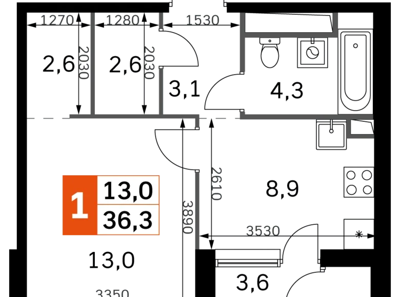 Mieszkanie 1 pokój 36 m² Moskwa, Rosja