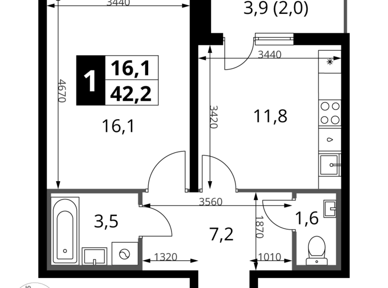 Apartamento 1 habitación 42 m² Leninsky District, Rusia