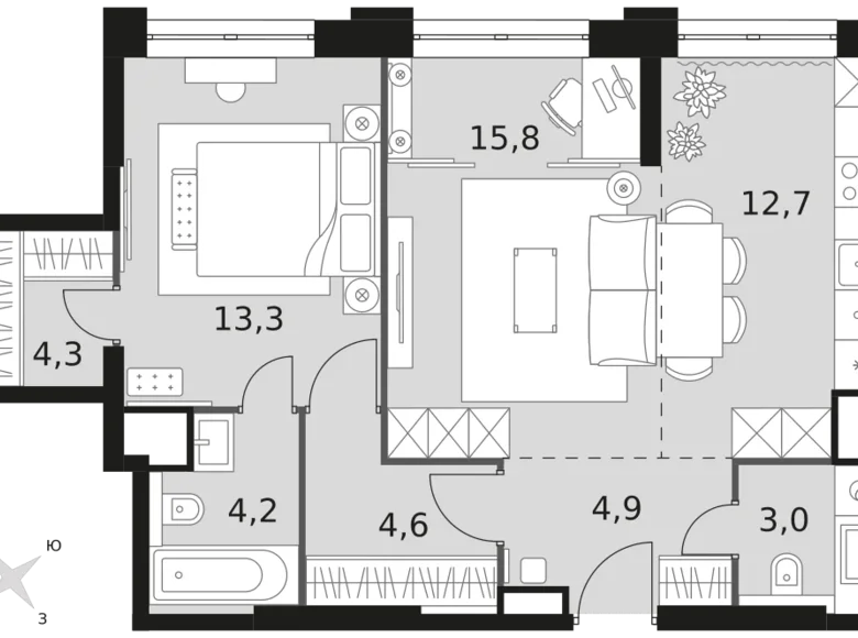 Wohnung 2 zimmer 63 m² Nordwestlicher Verwaltungsbezirk, Russland