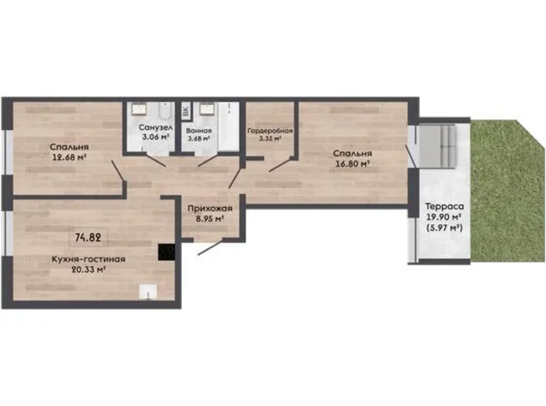 3 room apartment 75 m² Kalodziscanski sielski Saviet, Belarus