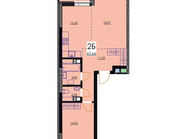 2 room apartment 66 m² Minsk, Belarus