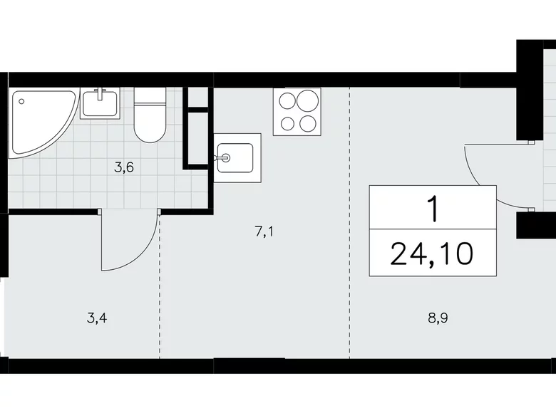1 room apartment 24 m² Moscow, Russia