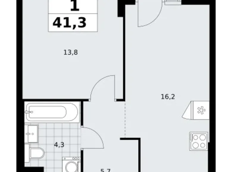 Квартира 1 комната 41 м² район Троицк, Россия