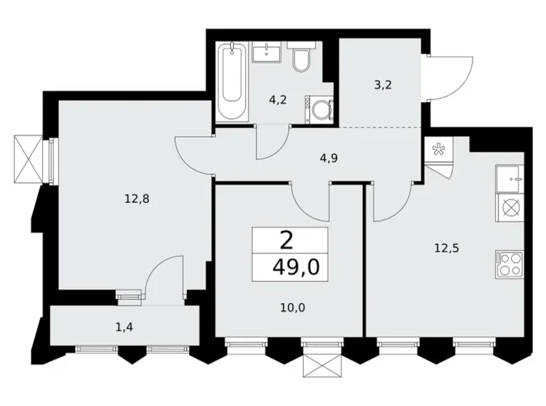 Квартира 2 комнаты 49 м² район Троицк, Россия
