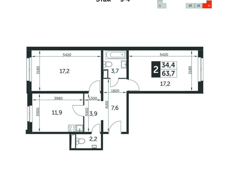 Wohnung 2 Zimmer 65 m² Moskau, Russland