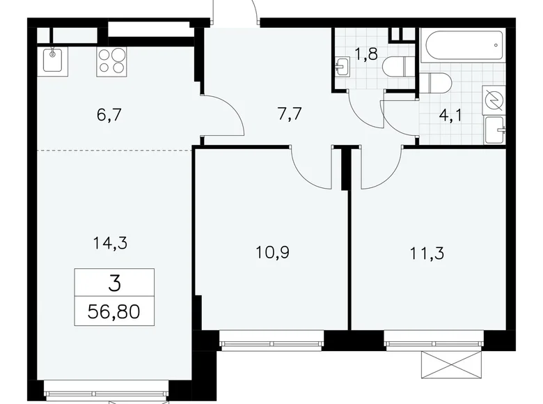 Mieszkanie 3 pokoi 57 m² poselenie Sosenskoe, Rosja