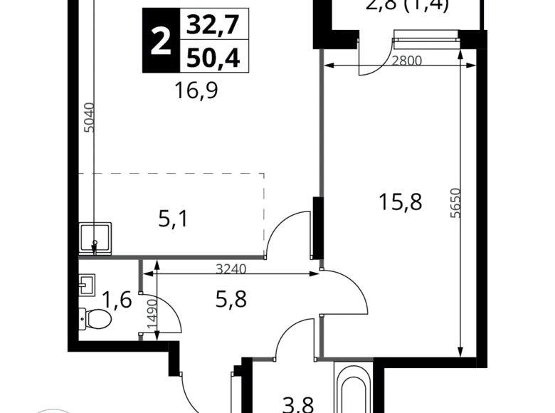 Apartamento 2 habitaciones 50 m² Potapovo, Rusia