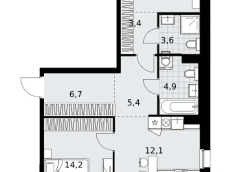 3 room apartment 81 m² Kommunarka, Russia