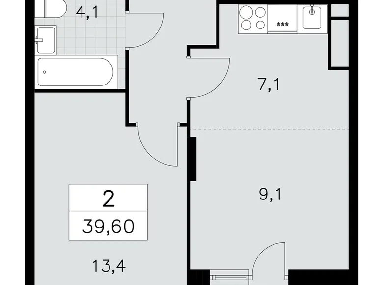 2 room apartment 40 m² poselenie Sosenskoe, Russia