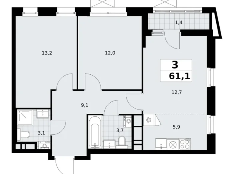 Wohnung 3 zimmer 61 m² poselenie Sosenskoe, Russland