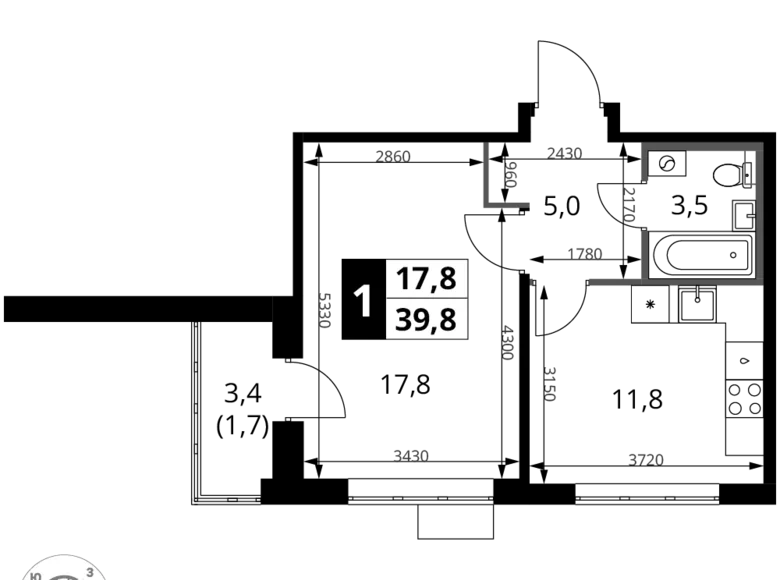 Квартира 1 комната 40 м² Химки, Россия