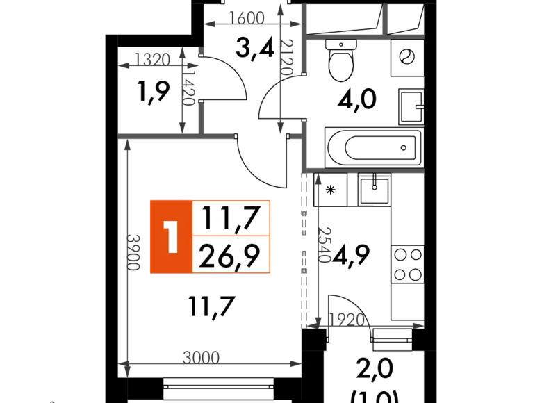 Studio 1 zimmer 27 m² Razvilka, Russland