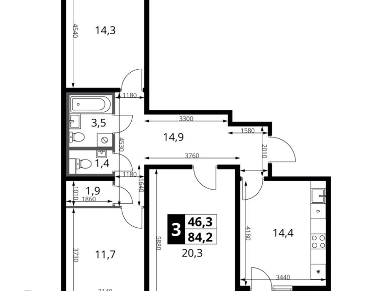 Квартира 3 комнаты 84 м² Химки, Россия