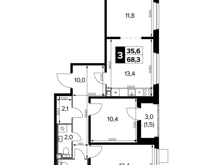 Mieszkanie 4 pokoi 68 m² Chimki, Rosja