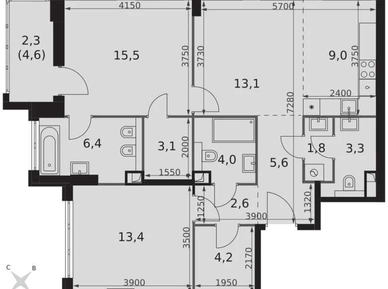 Wohnung 3 zimmer 84 m² Nordwestlicher Verwaltungsbezirk, Russland