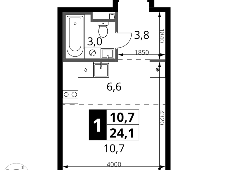 Студия 1 комната 24 м² Potapovo, Россия