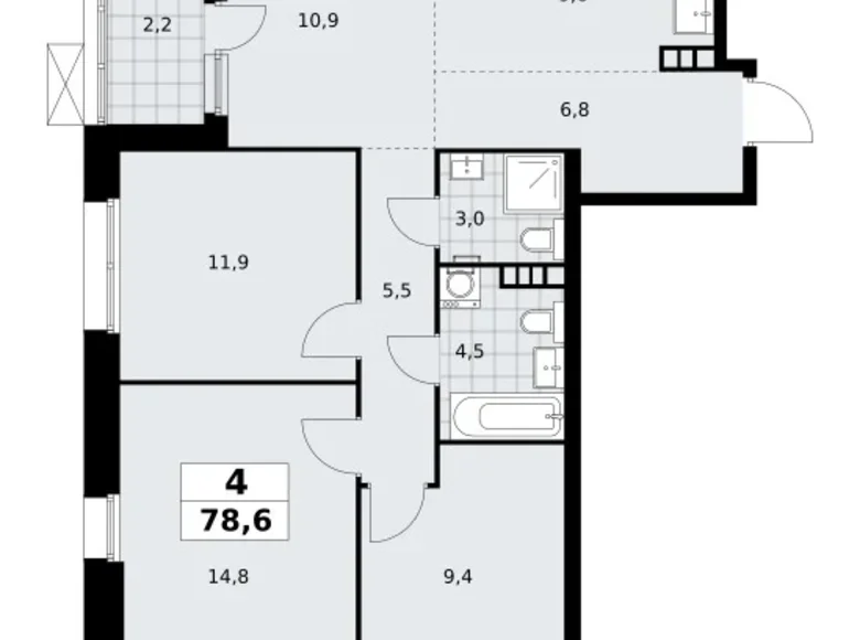 Apartamento 4 habitaciones 79 m² poselenie Sosenskoe, Rusia