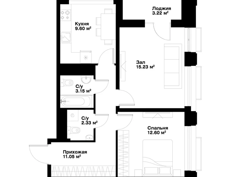 Квартира 2 комнаты 56 м² Ташкент, Узбекистан