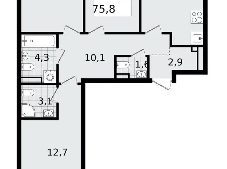 Квартира 3 комнаты 76 м² Всеволожск, Россия