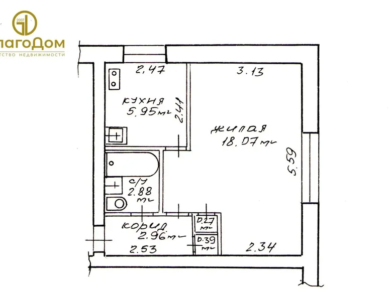 1 room apartment 31 m² Minsk, Belarus