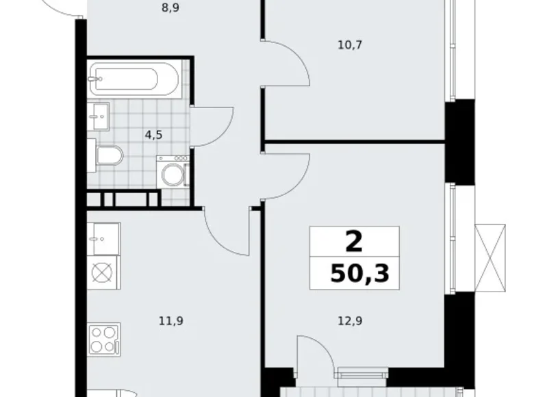 Mieszkanie 2 pokoi 50 m² poselenie Sosenskoe, Rosja