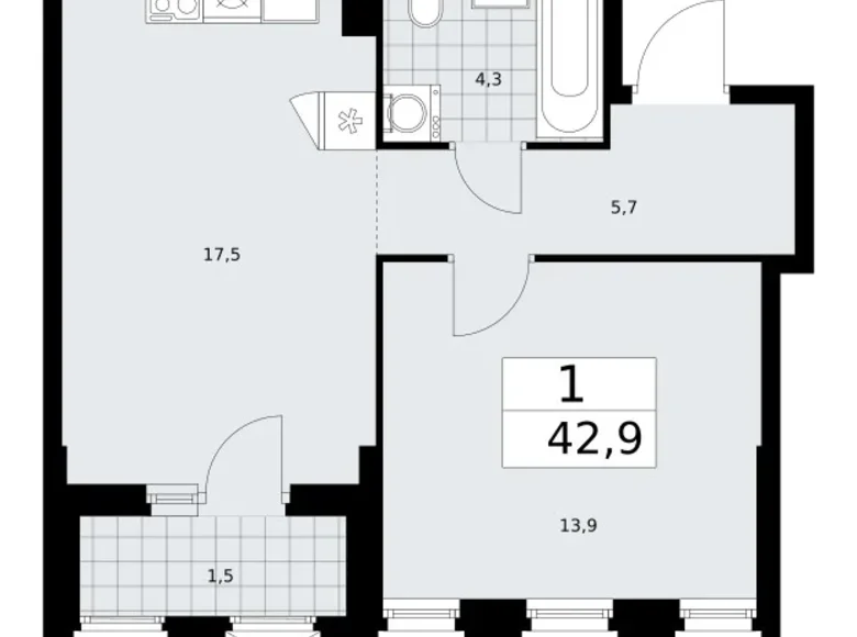 Wohnung 1 zimmer 43 m² Troizk, Russland