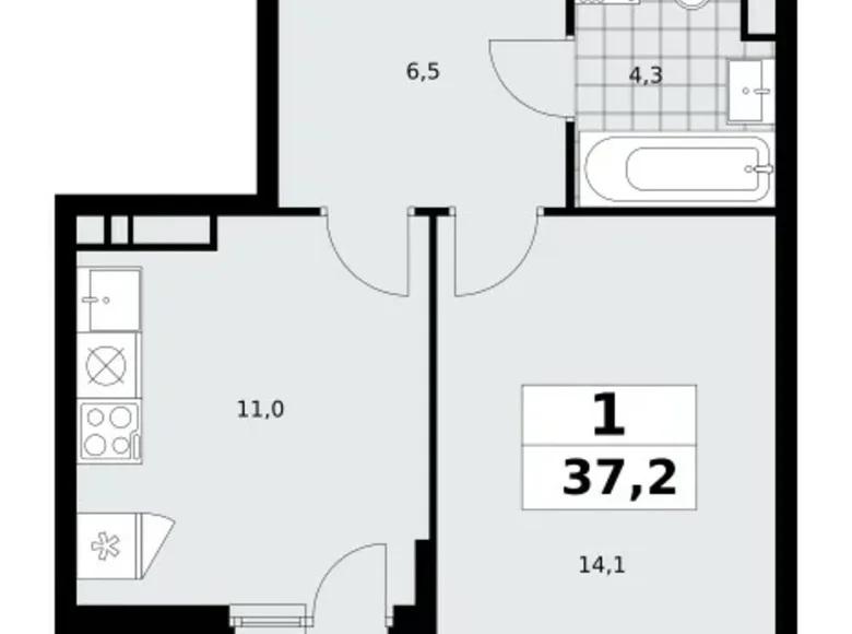 1 room apartment 37 m² Moscow, Russia