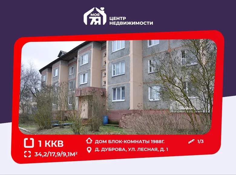 1 room apartment 34 m² Drackauski sielski Saviet, Belarus