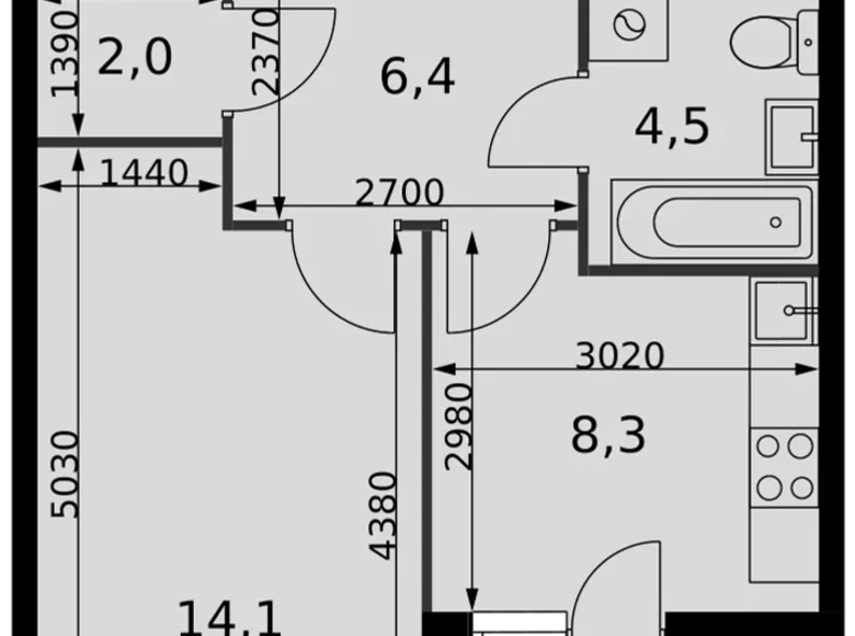 1 room apartment 37 m² Razvilka, Russia