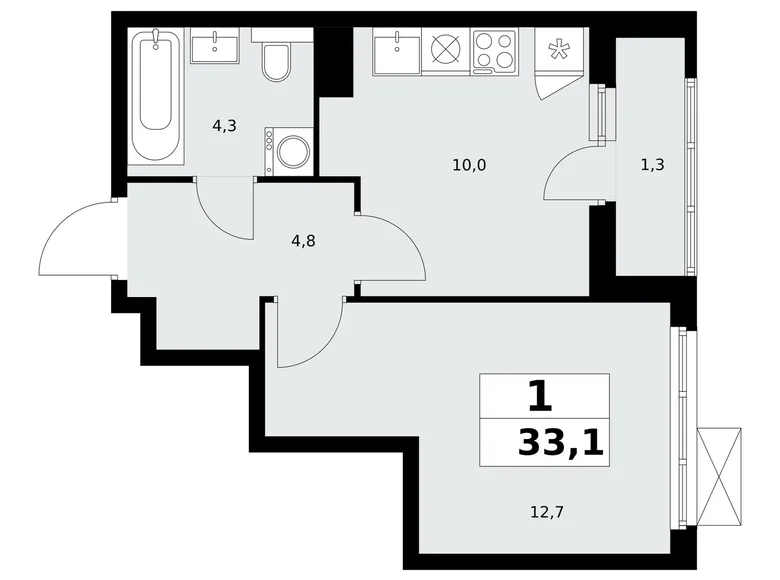 Квартира 1 комната 33 м² поселение Сосенское, Россия